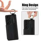 Ring Bucket Wallet Phone Case For Samsung Galaxy Z Fold7 Z Fold 6 5 7 4 3 Leather Case Kickstand Pen Cash Card Slots Phone Cover