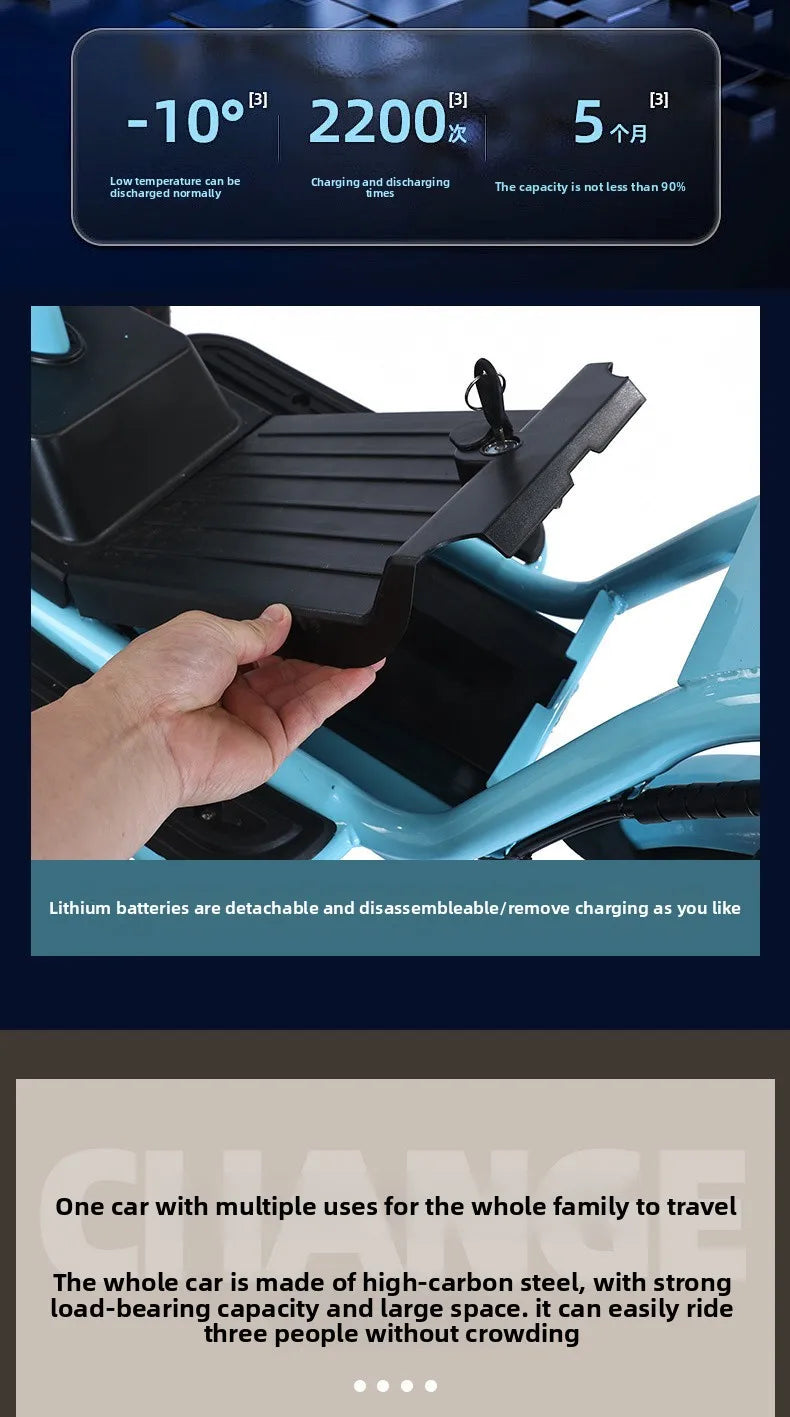 800W48V 70km folding electric tricycle small leisure vehicle for adults to ride three people portable battery car for home use