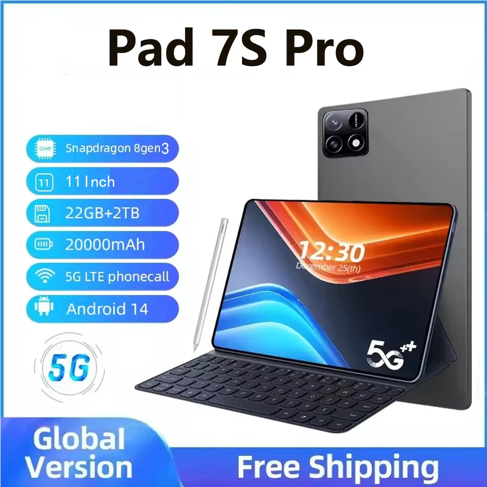 Pad 7s pro Tablets 20000mAh 5G Dual SIM WIFI For Kids Tablet PC 10inch 22GB+2TB Global Version Android Tab With keyboard 2025