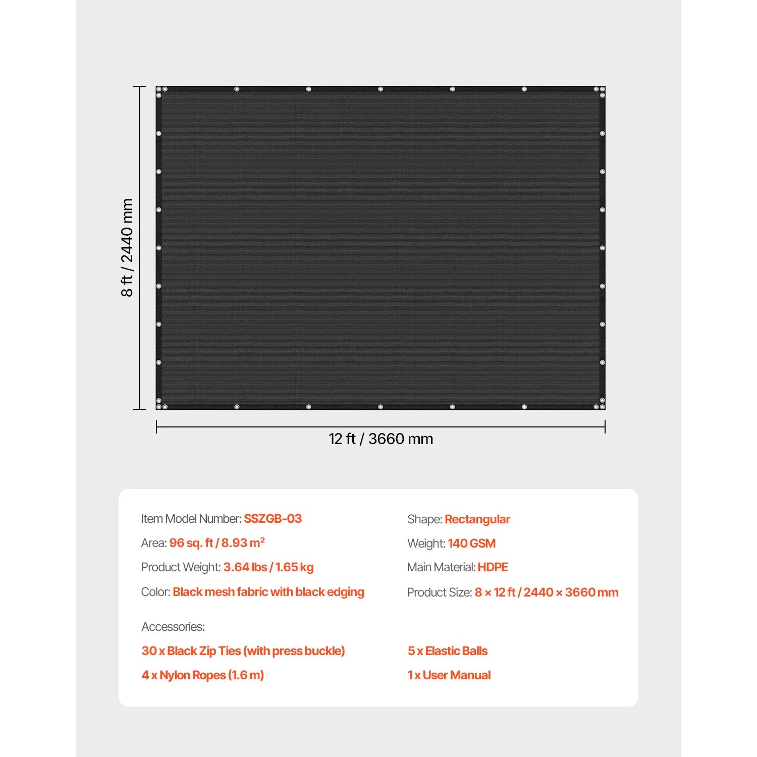 SucceBuy 90% Sun Shade Cloth 10x10/12/20ft Pergola Shade Cover 140 GSM HDPE Canopy Privacy Screen for Outdoor Garden Backyard