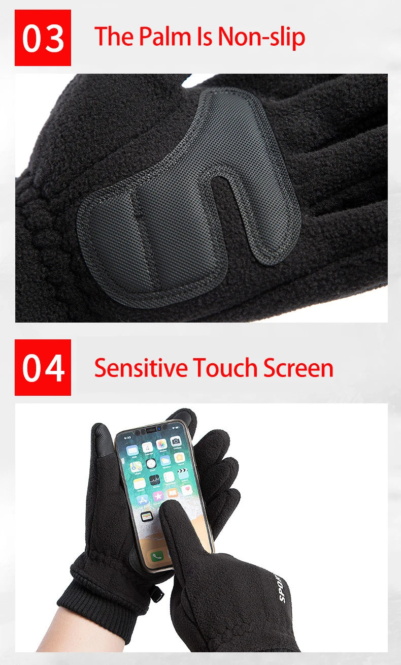 Winter Men's Gloves Polar Fleece Thick Warm Women Cycling Sports Driving Waterproof Non-Slip Touch Screen Motorcycle Gloves