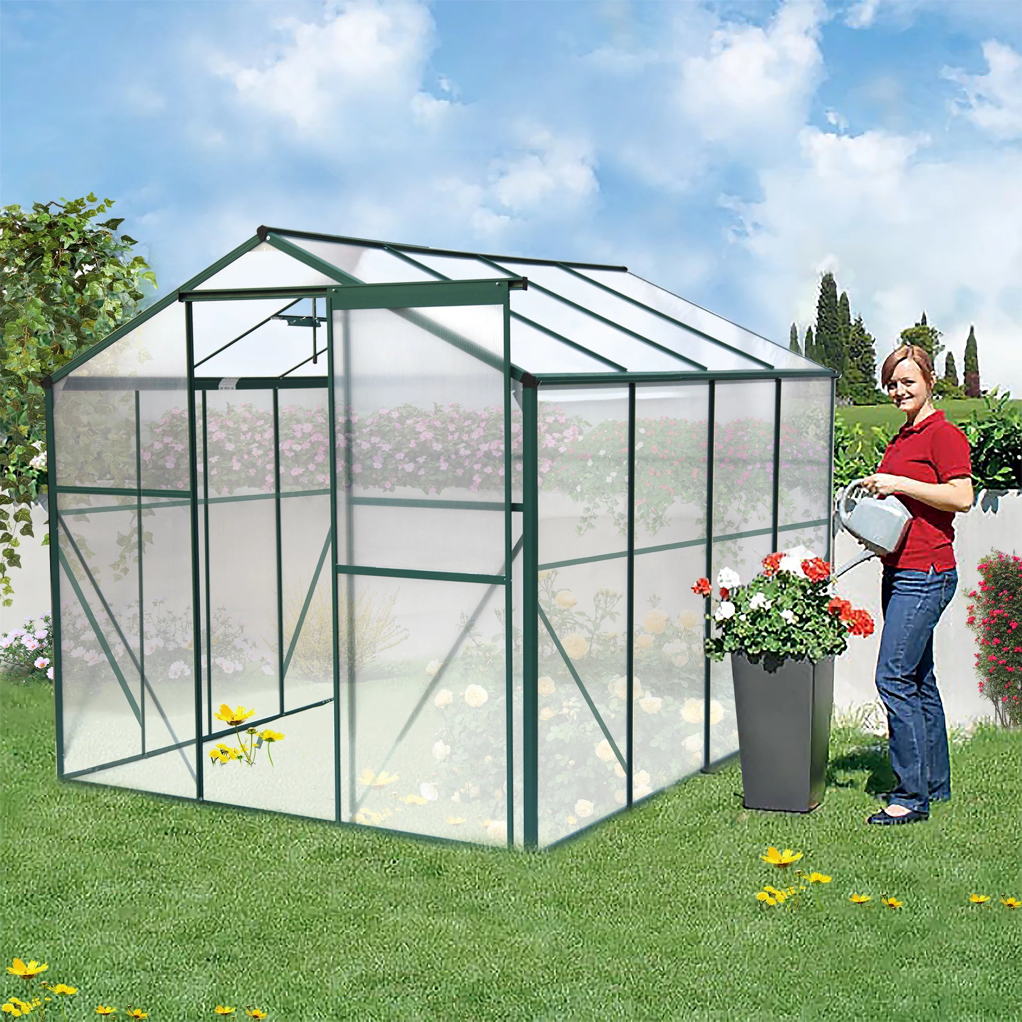 LZBEITEM Polycarbonate Greenhouse,6'x 8' Heavy Duty Walk-in Plant Garden Greenhouse for Backyard/Outdoor