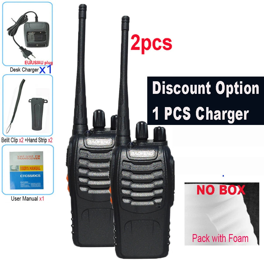 2PCS Baofeng BF 888S Walkie Talkie UHF BF888S Long Range Two Way Ham Portable Radio Transceiver for Hunting Hotel Receiver