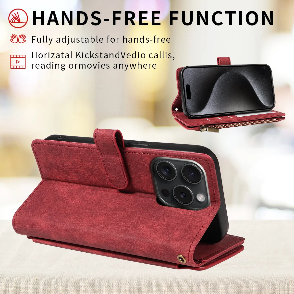 PU Leather Phone Case for IPhone 17Air  17 Pro Max 16 Pro Max 16e 15 14 13 12 11 Pro Max Plus  Flip Wallet Style Phone Cover