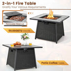 35-Inch Propane Gas Fire Pit Table with Lava Rocks PVC Cover Wicker Rattan for Outdoor Entertaining