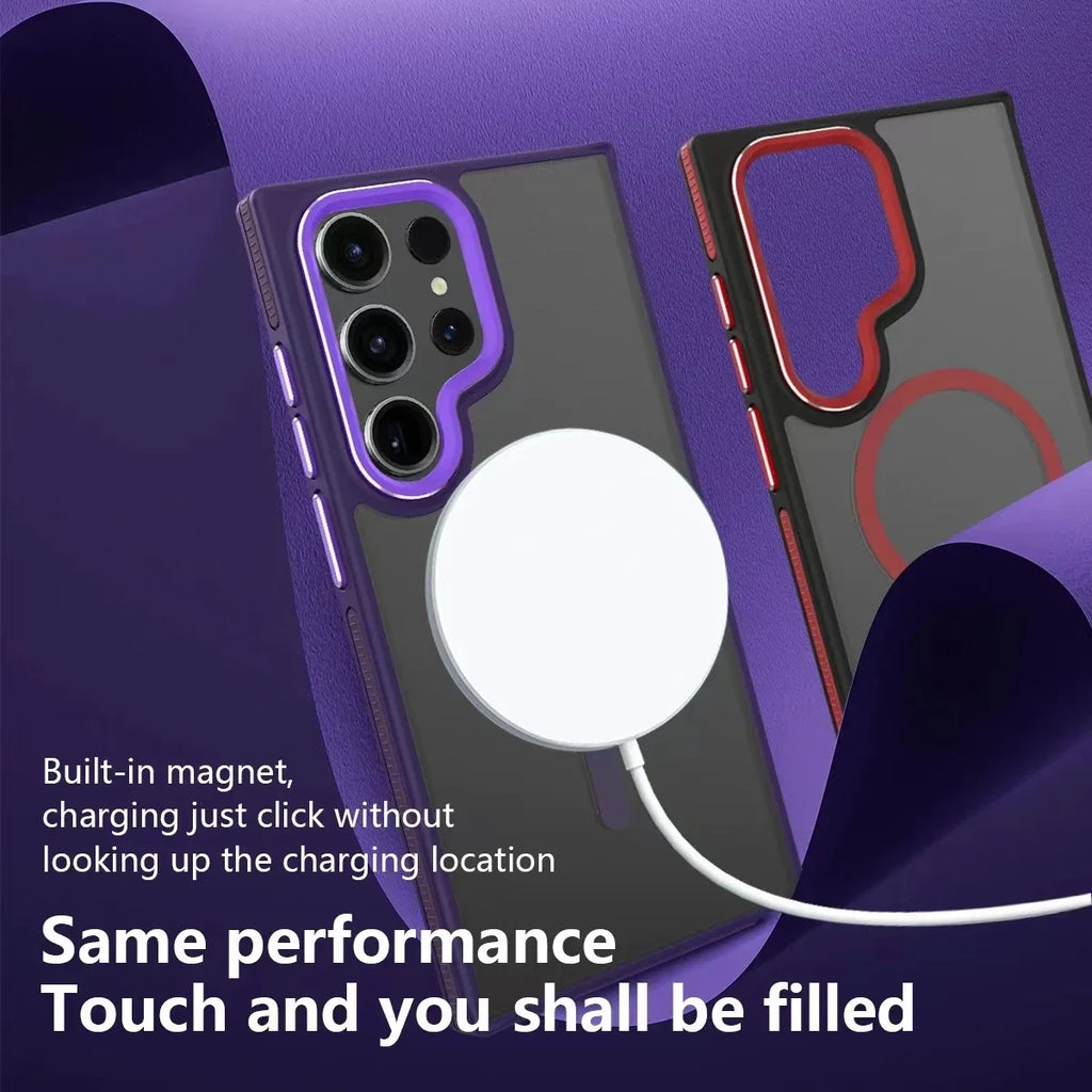 Luxury Matte Magnetic Case For Samsung Galaxy S24 S22 S25 Ultra S23 Plus S23 FE For Magsafe Wireless Charging Shockproof Cover