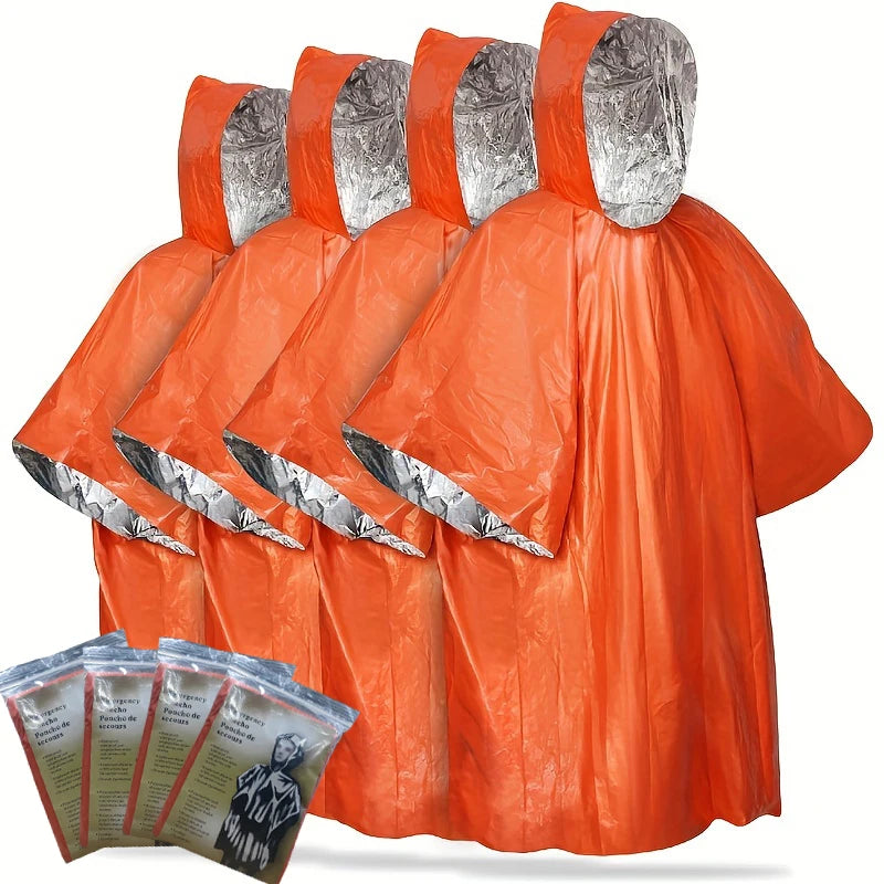 Emergency Rain Poncho with Hood - Water-Resistant & Thermal Mylar Lined, Survival Blankets for Outdoors, Camping Gear