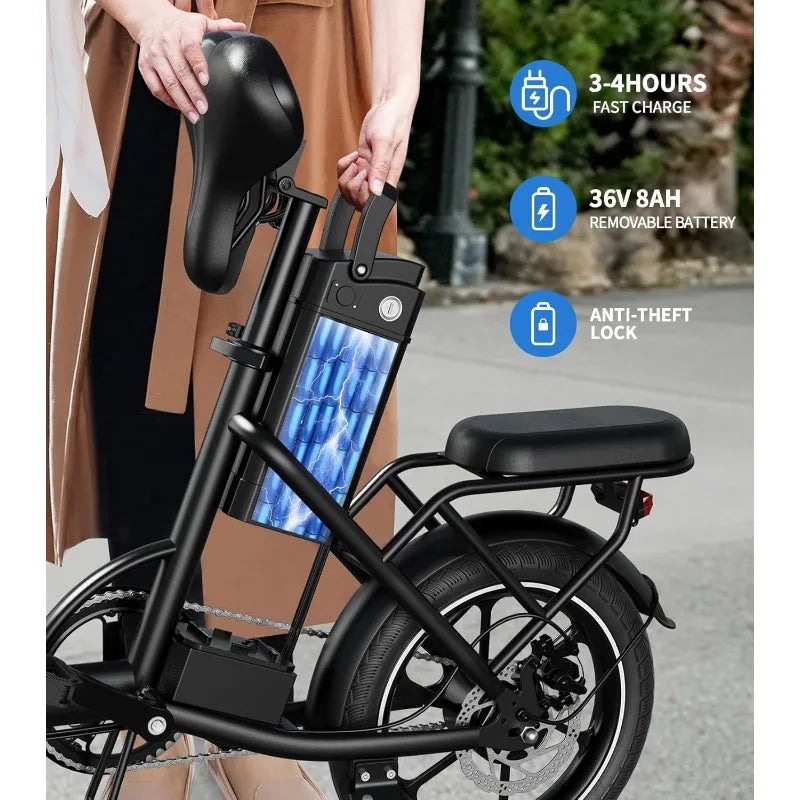 Electric Bike for Adults, Folding Ebike with 630w Peak Motor, Dual Disc Brake, 19-35 Miles Range & 25MPH (Pedal-Assist