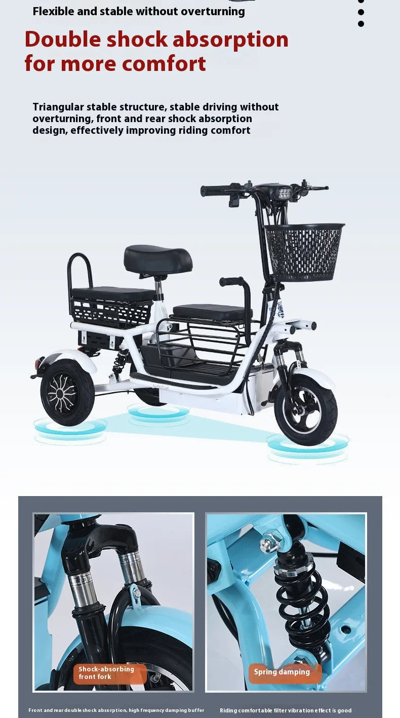 800W48V 70km folding electric tricycle small leisure vehicle for adults to ride three people portable battery car for home use