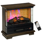 Electric Fireplace Heater 26" Free Standing 1400W Adjustable Temp Timer 7 Brightness Settings Brown