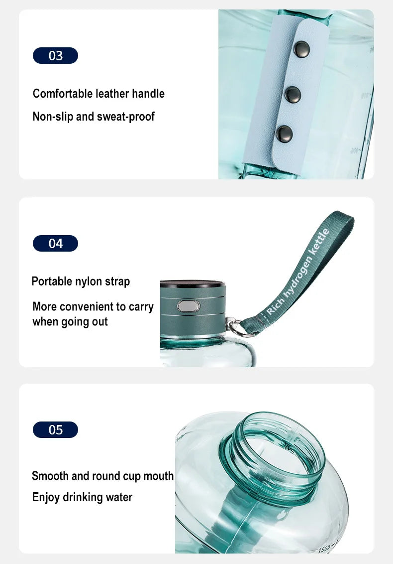 1.5L Portable Hydrogen Water Bottle Hydrogen-Rich Water Container Gym Sports Fitness Hydrogen-Rich Sports Bottle Water Kettle