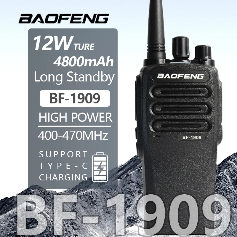 1/2PCS BaoFeng BF 1909 12W High Power Walkie Talkie Long Range UHF Two Way Radio Type C Charging Transmitter Upgrade UV 5R UV 82