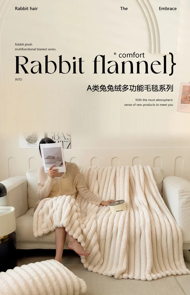 New Artificial Rabbit Plush Autumn Warm Blankets for Beds Soft Coral Fleece Sofa Throw Blanket Comfortable Thicken Bed Sheet
