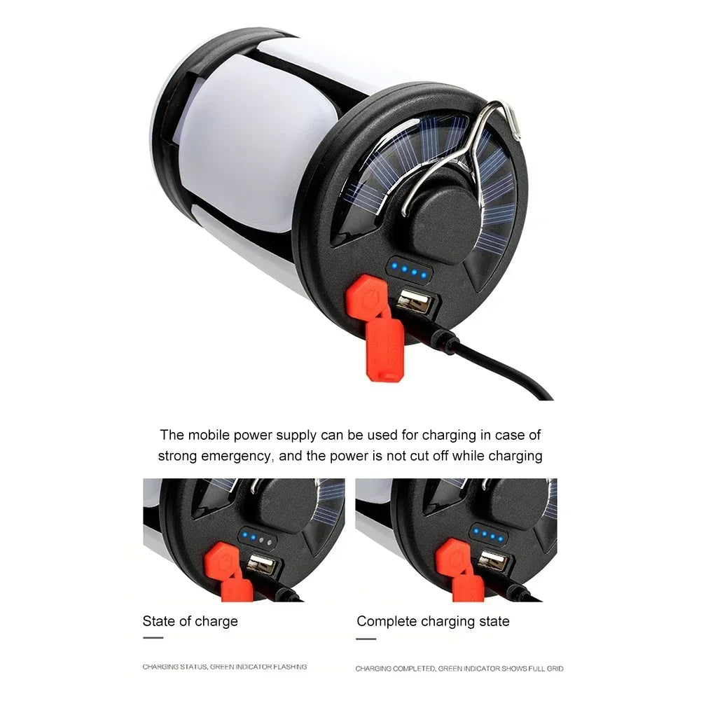 Solar Rechargeable LED Camping Lamp 4 Leaf Foldable Tent Lamp Warm Fire Atmosphere Lamp Outdoor Emergency Lighting Torch Lantern