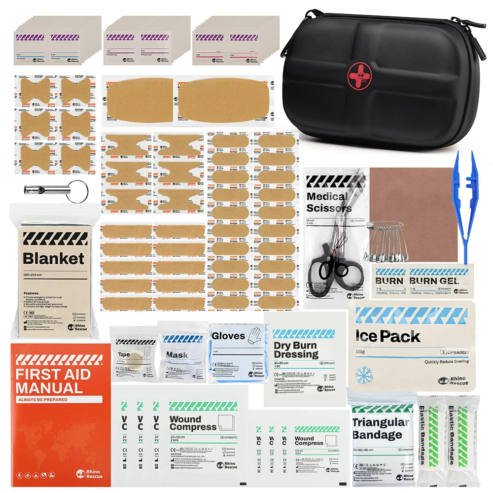 RHINO RESCUE Waterproof Portable First Aid Kit - Emergency Medical Travel Care Kit for Home College Dorm Camping Hiking