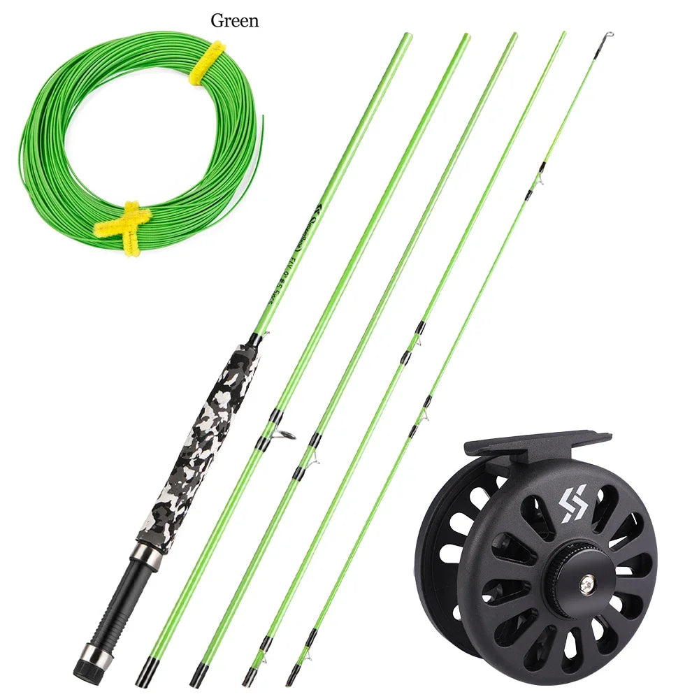 Sougayilang Fly Fishing Rods and Reels 5-sections Carbon Rod 5/6 Reels for Trout Perch Fishing Suitable for Leisure Fishing