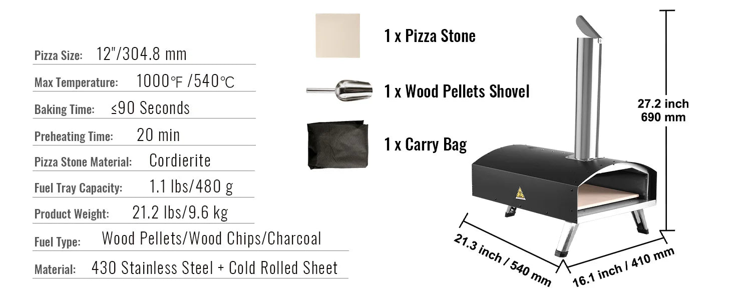 Succebuy 12inch Outdoor Oven Charcoal Fired Maker Portable Outside Stainless Steel Grill&Pizza Waterproof for Backyard Camping