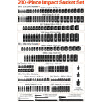 VEVOR 1/4, 3/8 & 1/2 Inch Drive Impact Socket Set, 210-Piece Full Metric/Standard with Extensions & Universal Joint, 3 Cases