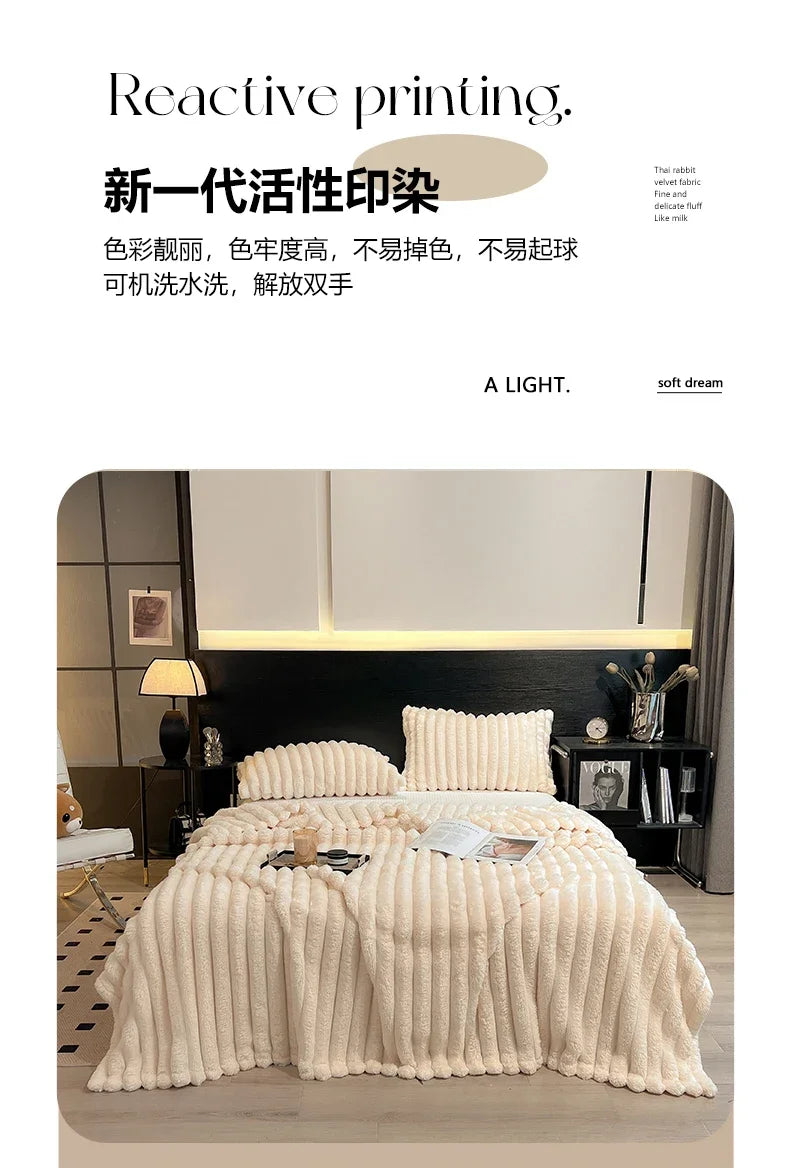New Artificial Rabbit Plush Autumn Warm Blankets for Beds Soft Coral Fleece Sofa Throw Blanket Comfortable Thicken Bed Sheet