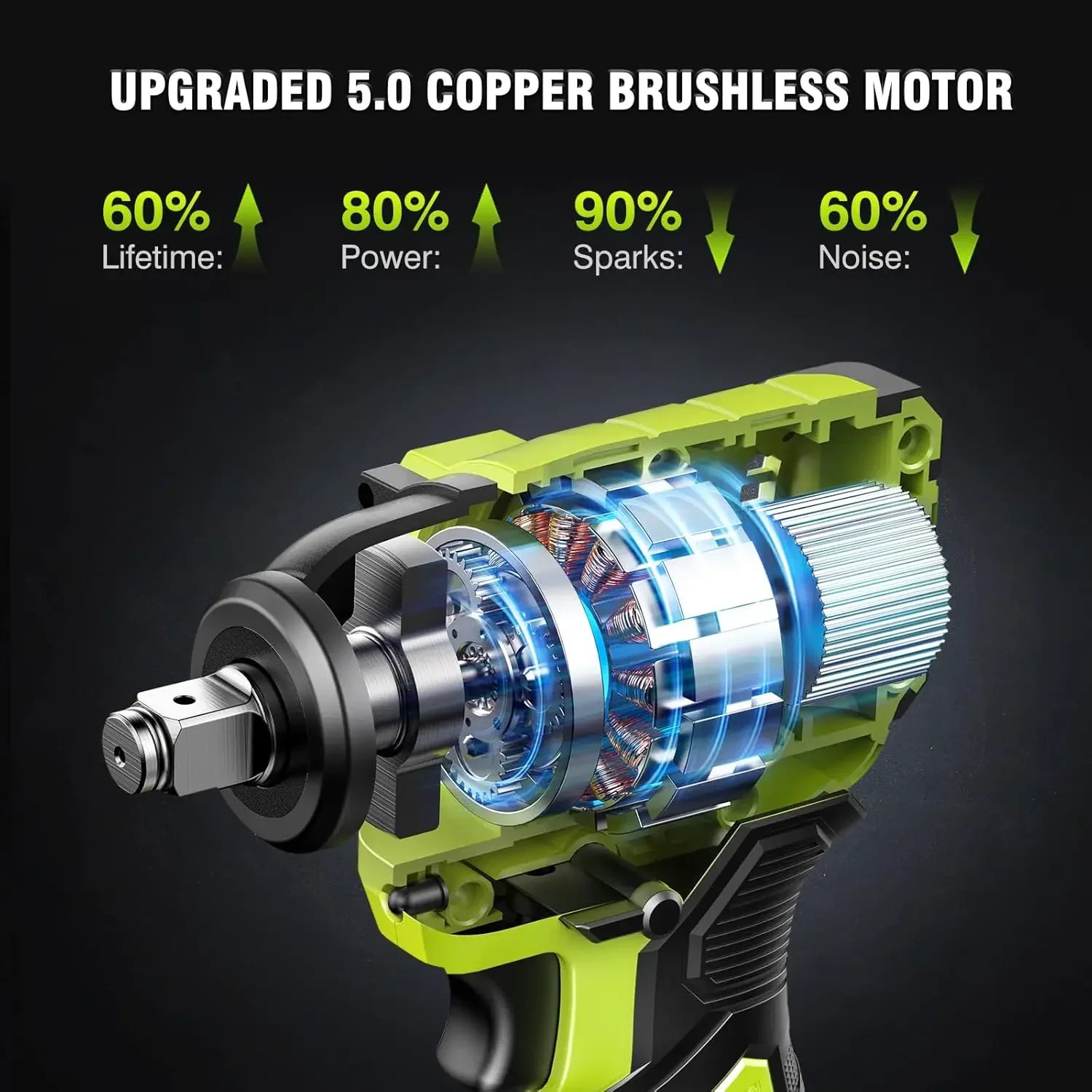 Cordless Impact Wrench, 406Ft-lbs (550N.m) Brushless 1/2 inch, 2800RPM High Torque Impact Gun, 2x 4.0Ah , Charger, 4 Sockets