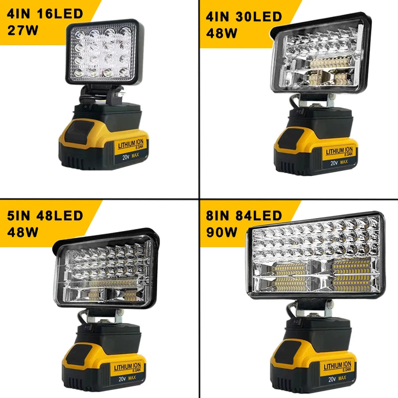 3/4/5/8Inch Led Light Portable Spotlights Cordless Outdoor Work Fishing Handheld Emergency Tool Light Fit Dewalt 18V Battery