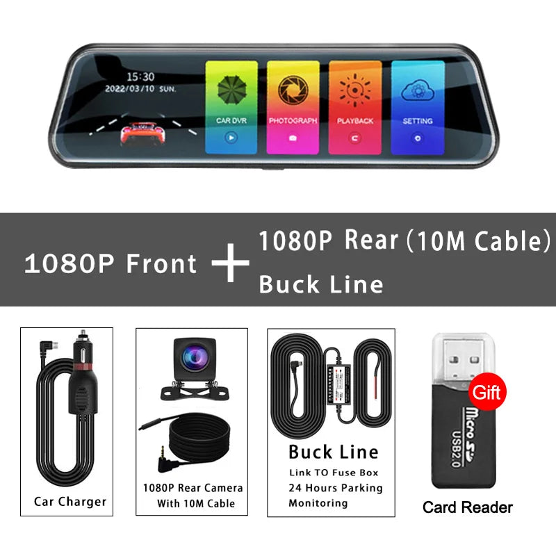 Mirror Camera for Car Touch Screen Video Recorder Rearview mirror Dash Cam Front and Rear Camera Mirror DVR Black Box