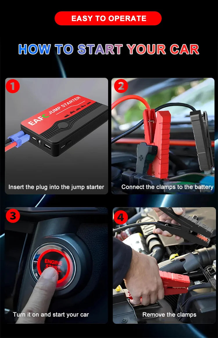 Car Jump Starter 2000A Power Bank Portable Car Battery Charger for 12V Auto Starting Device Petrol Diesel Emergency Booster
