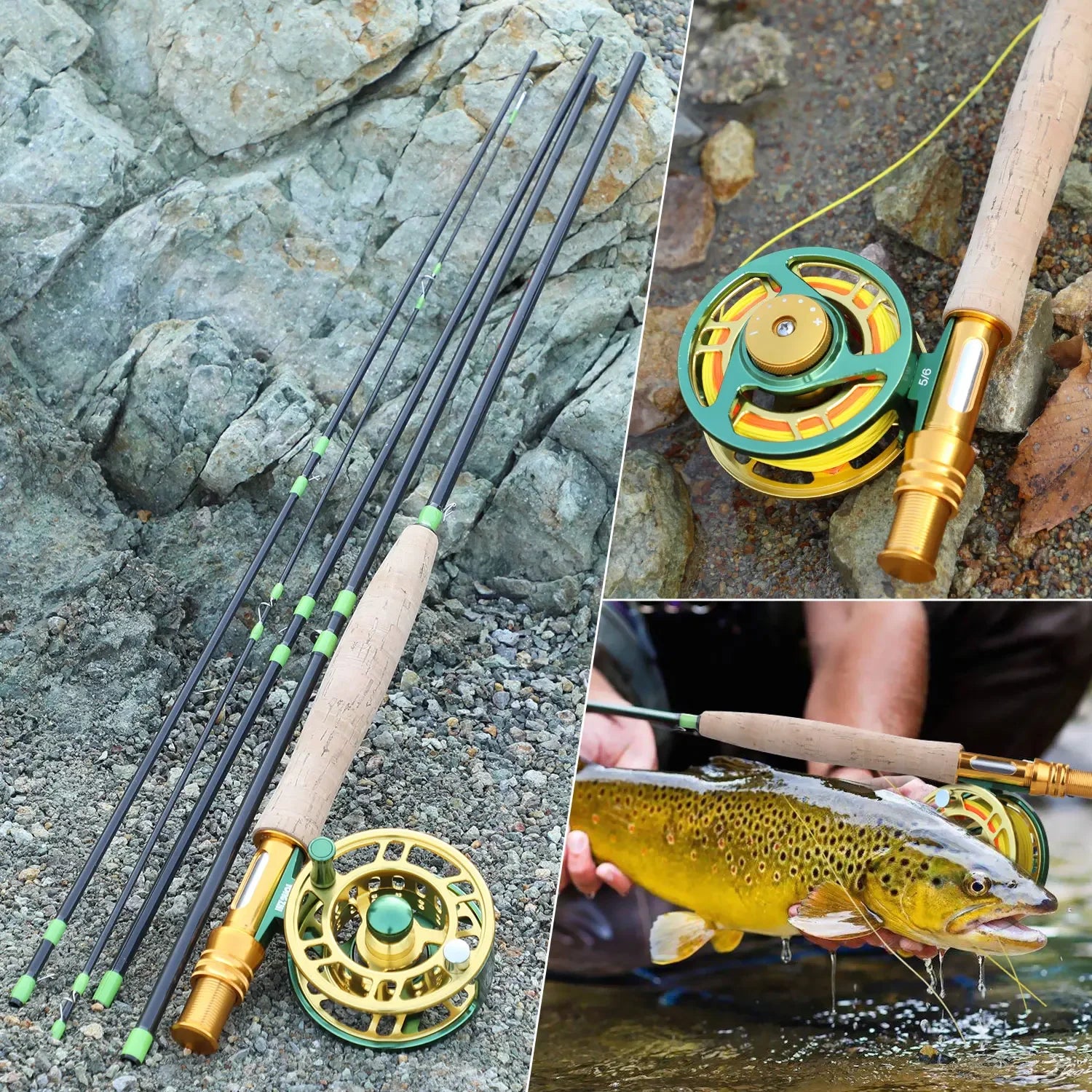 Sougayilang Fly Fishing Rods and Reels 5-sections Carbon Rod 5/6 Reels for Trout Perch Fishing Suitable for Leisure Fishing