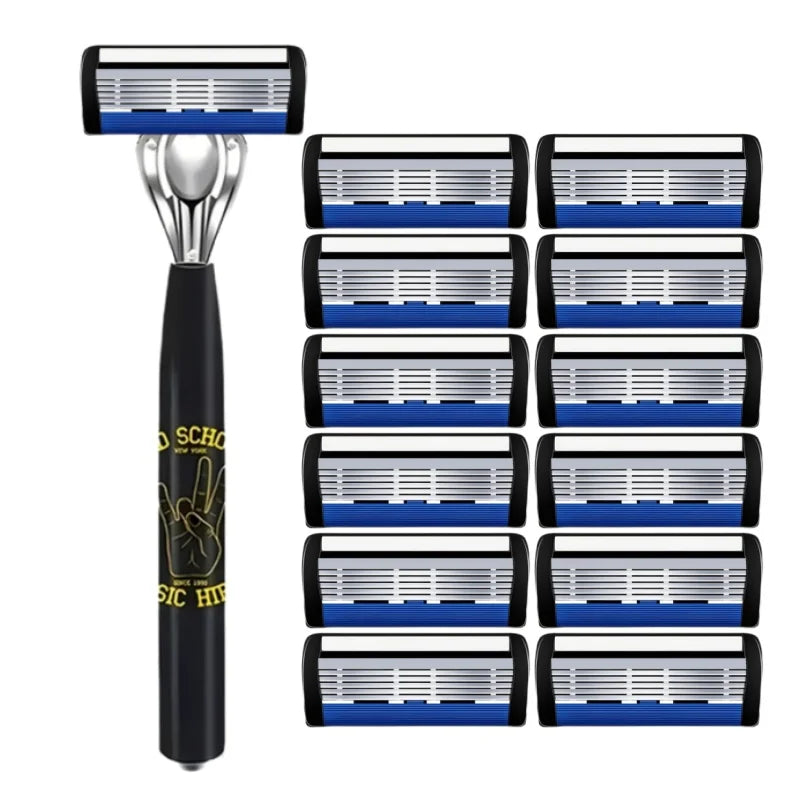 Classic men's shaver, non slip handle, stainless steel blade, economical and practical, 6-layer manual shaver blade