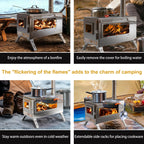 Portable Camping Wood Burning Stove Stainless Steel Tent Stove with 7 Chimney Pipes for Outdoor Camping, Heating