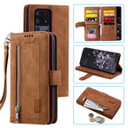 Zipper Wallet Case for Samsung Galaxy S25Ultra S24 Ultra 24FE S25 Plus Leather Case Kickstand Phone Cover Cash Cards Pocket