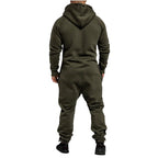 Mens Onesie Jumpsuit Pajamas Long Sleeve Sweatpants Pure Color Splicing Autumn Winter Casual Hoodie Male Zipper Jumpsuit