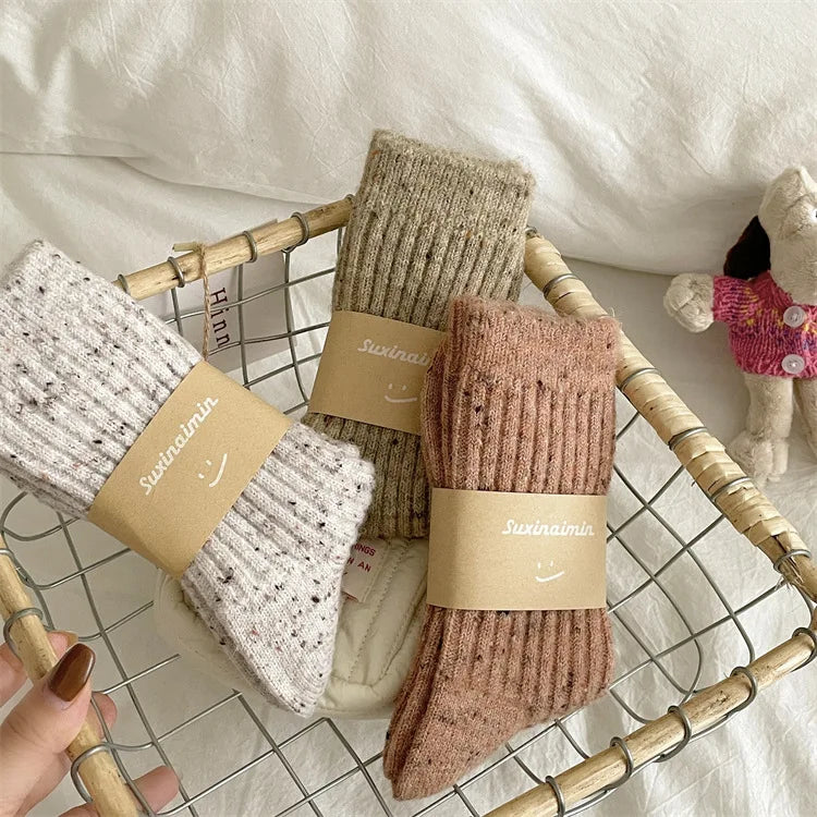 Winter Women Socks Wool Cashmere Thick Warm Long Socks Japanese Fashion Solid Color Thermal Floor Sleeping Socks Christmas Gifts
