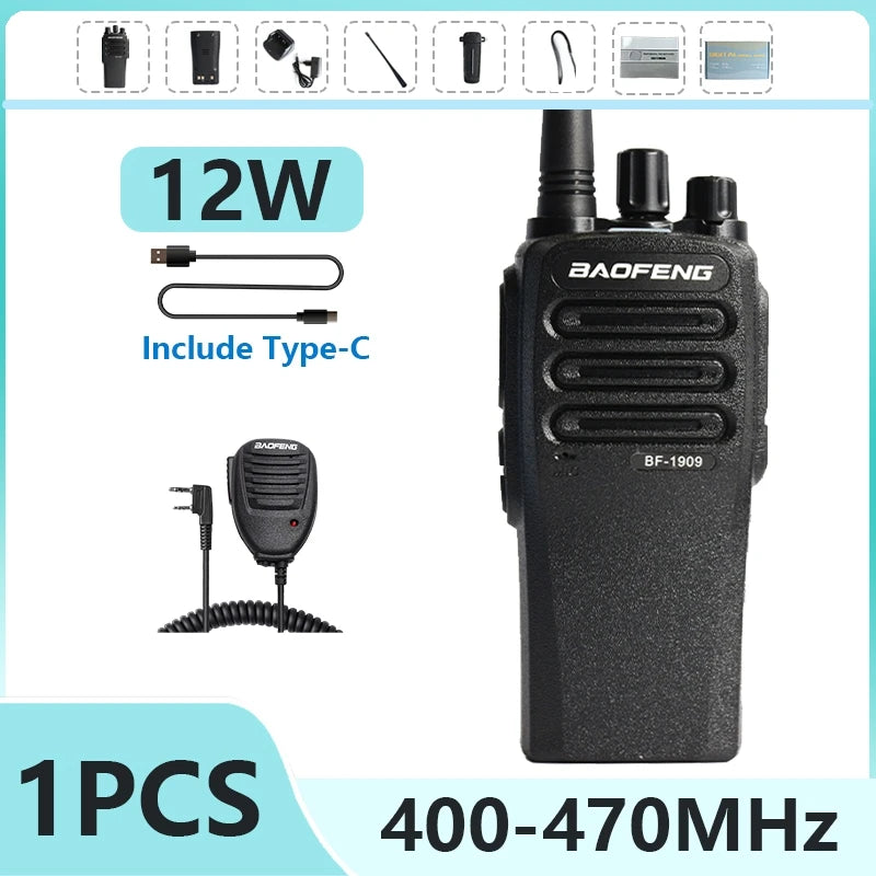 1/2PCS BaoFeng BF 1909 12W High Power Walkie Talkie Long Range UHF Two Way Radio Type C Charging Transmitter Upgrade UV 5R UV 82