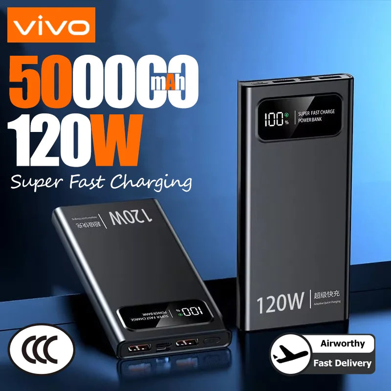VIVO 120W Power Bank Super Fast Charging 200000mAh Large Capacity Portable External Battery For Mobile Power Bank For IPhone