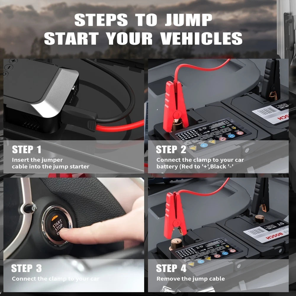 Car Jump Starter with Air Pump 3000A Peak Starter Box 150PSI Digital Tire Inflator Car Battery Jump Starter With Air Compressor