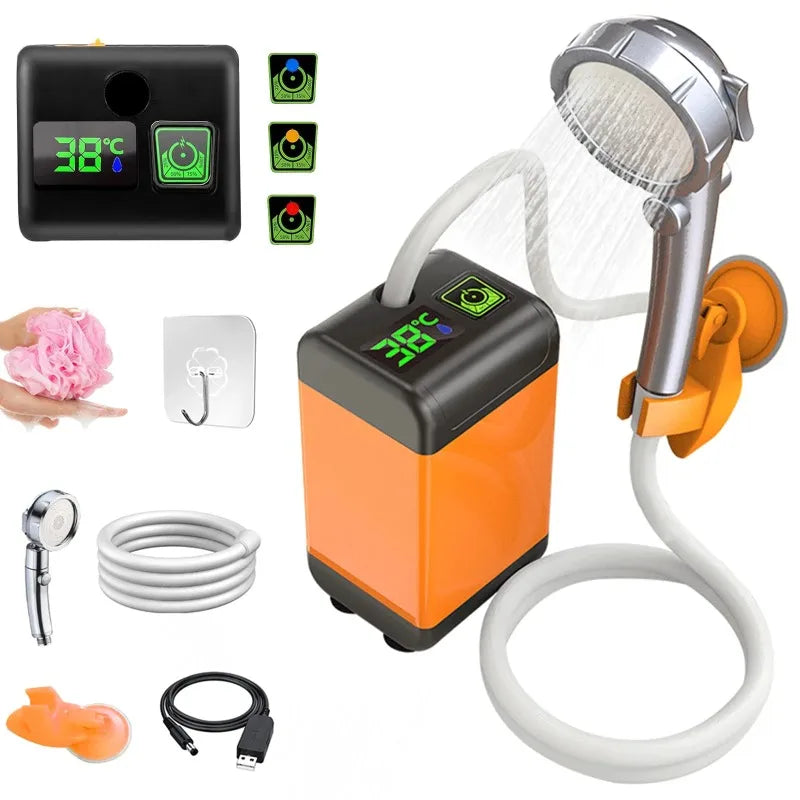 Portable Outdoor Camping Shower with Digital Display Temperature 4800/6000/7800mAh Electric Shower for Garden Car Washing Pet