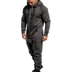 Mens Onesie Jumpsuit Pajamas Long Sleeve Sweatpants Pure Color Splicing Autumn Winter Casual Hoodie Male Zipper Jumpsuit