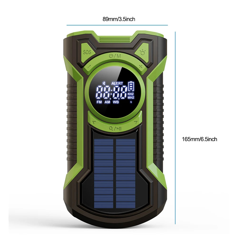 Solar Emergency Weather Radio 5000mAh Hand Crank AM/FM/NOAA Portable Emergency Radio Bluetooth5.3 SOS Alarm for Outdoor Survival
