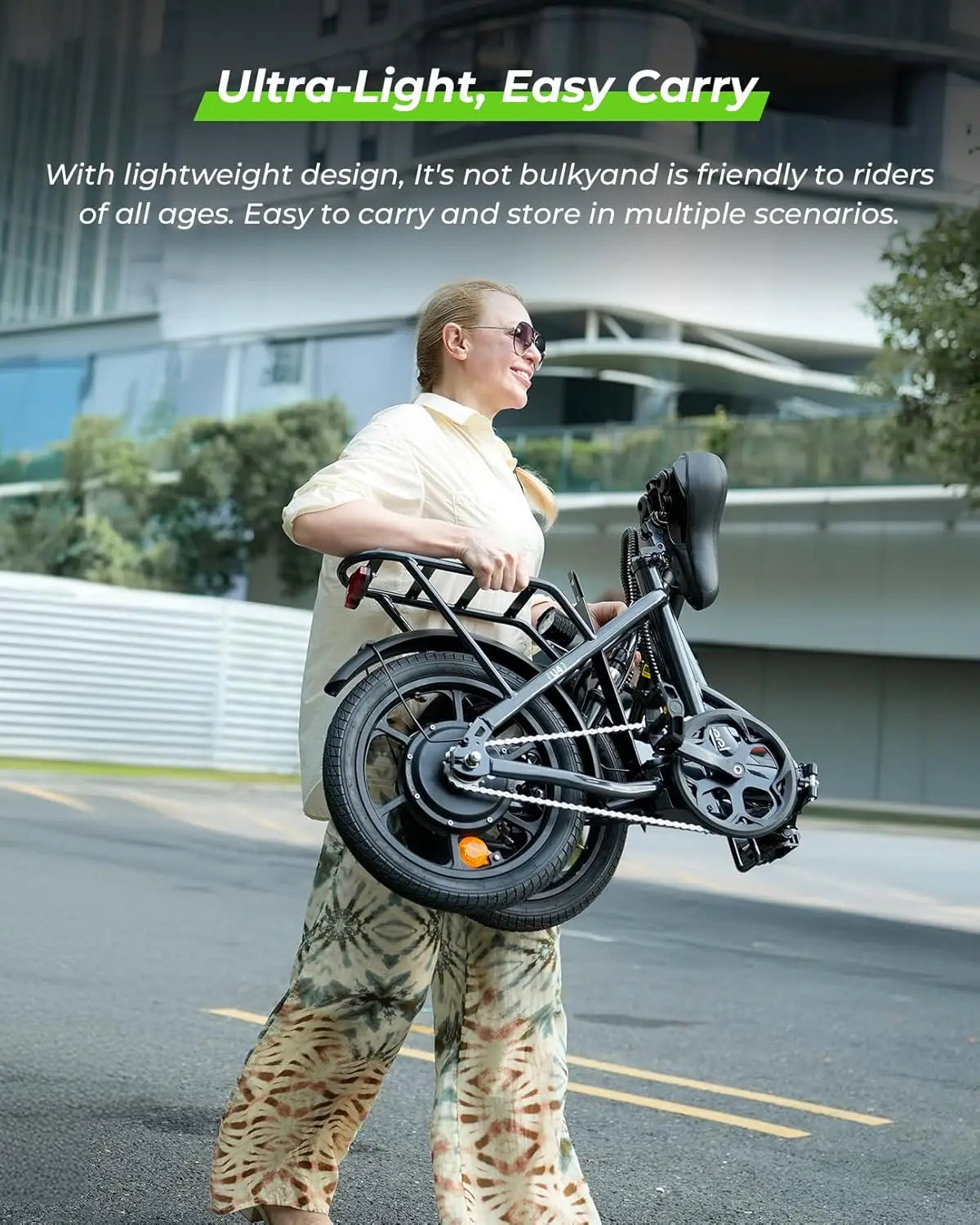 U4 16" Folding Electric Bike for Adults, 750W Peak Motor with Max 55Miles PAS Range & 19MPH EBike