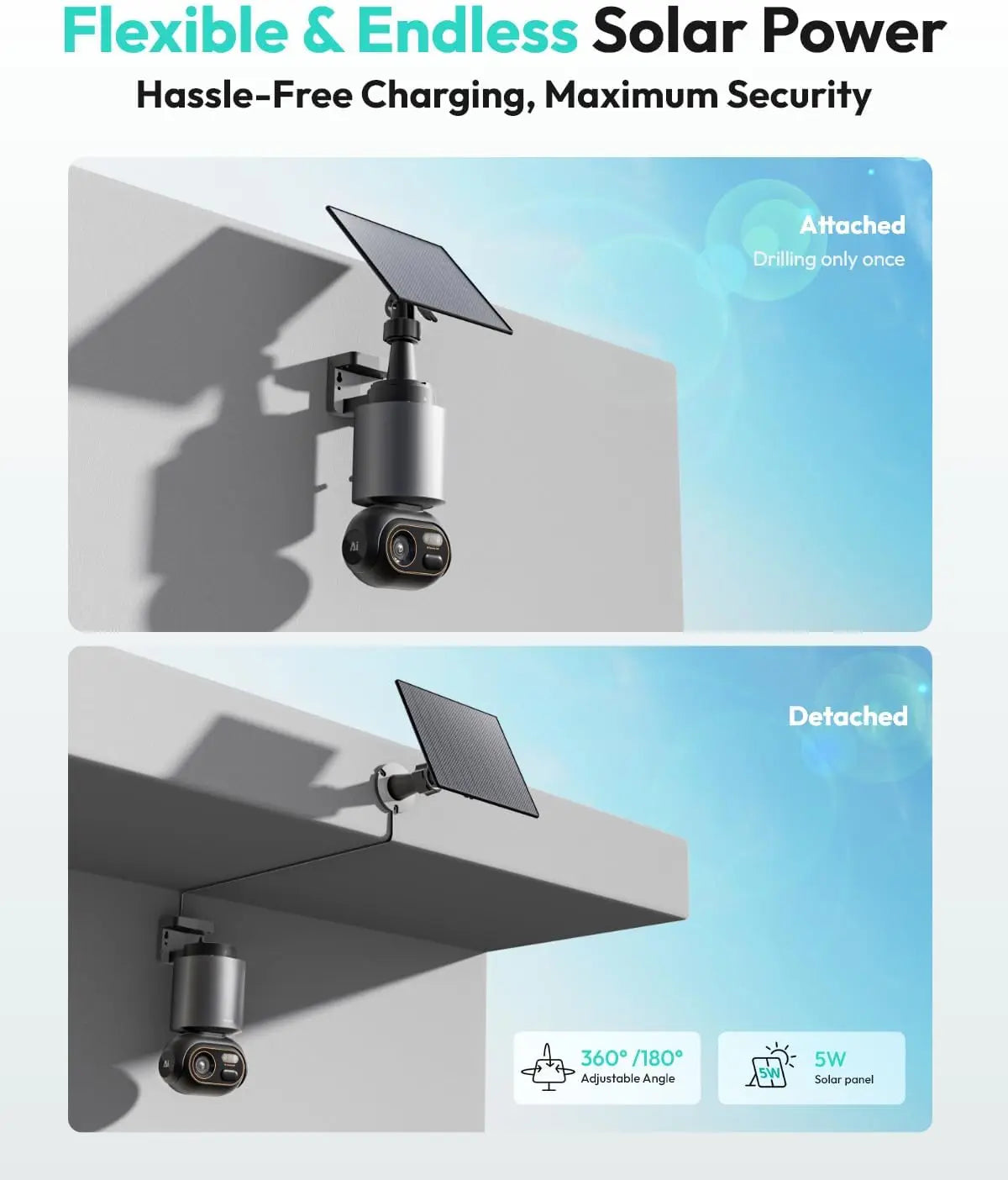 Botslab outdoor surveillance camera 4K Color Night VisionSolar WiFi Security Camera System with 360° PT AI Recognition AutoFocus