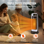 Electric Space Heater with Thermostat Remote Control, 1000W/1500W 2-Level Adjustable Quiet Ceramic Heater Fan, 20 in Tip-Over Sh