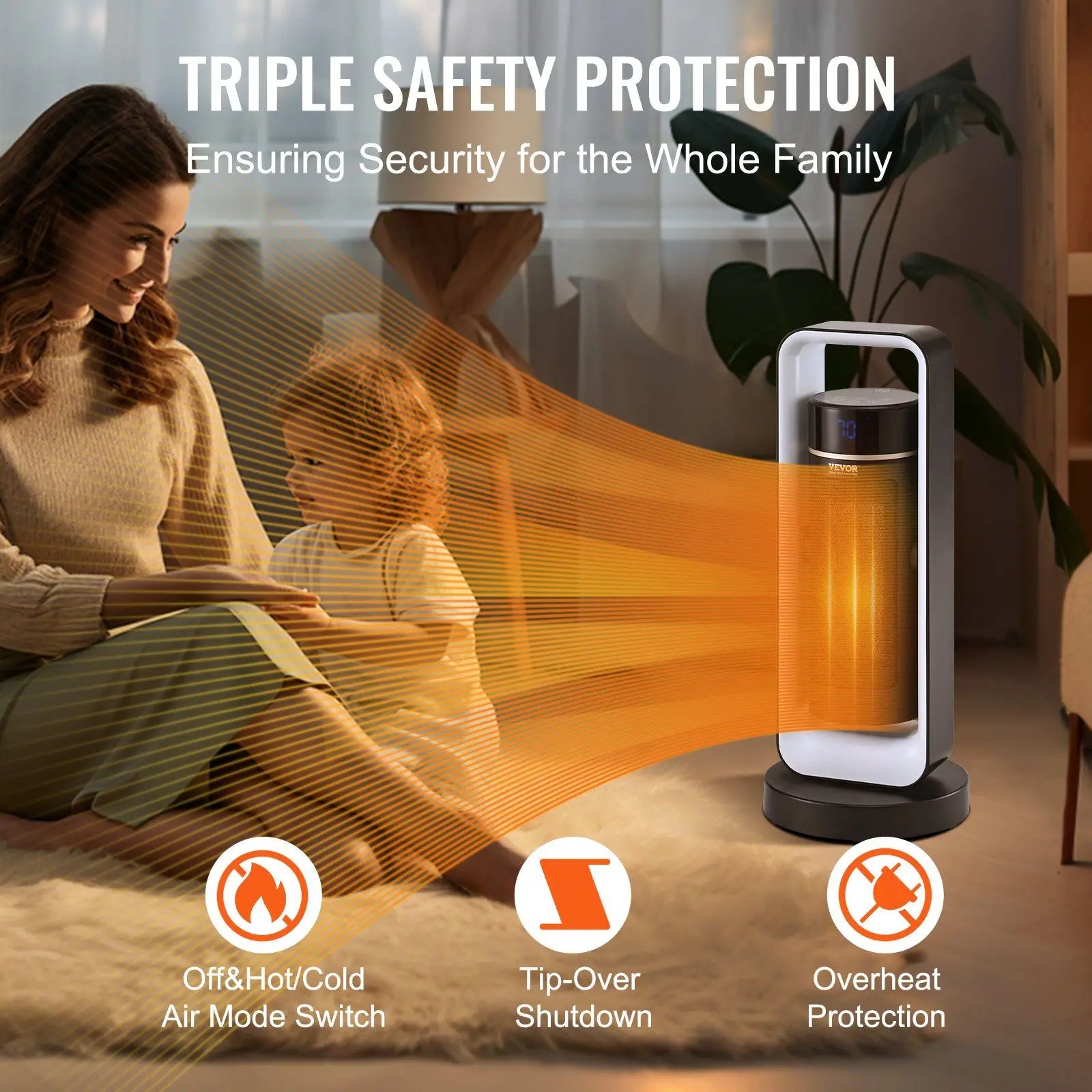 Electric Space Heater with Thermostat Remote Control, 1000W/1500W 2-Level Adjustable Quiet Ceramic Heater Fan, 20 in Tip-Over Sh