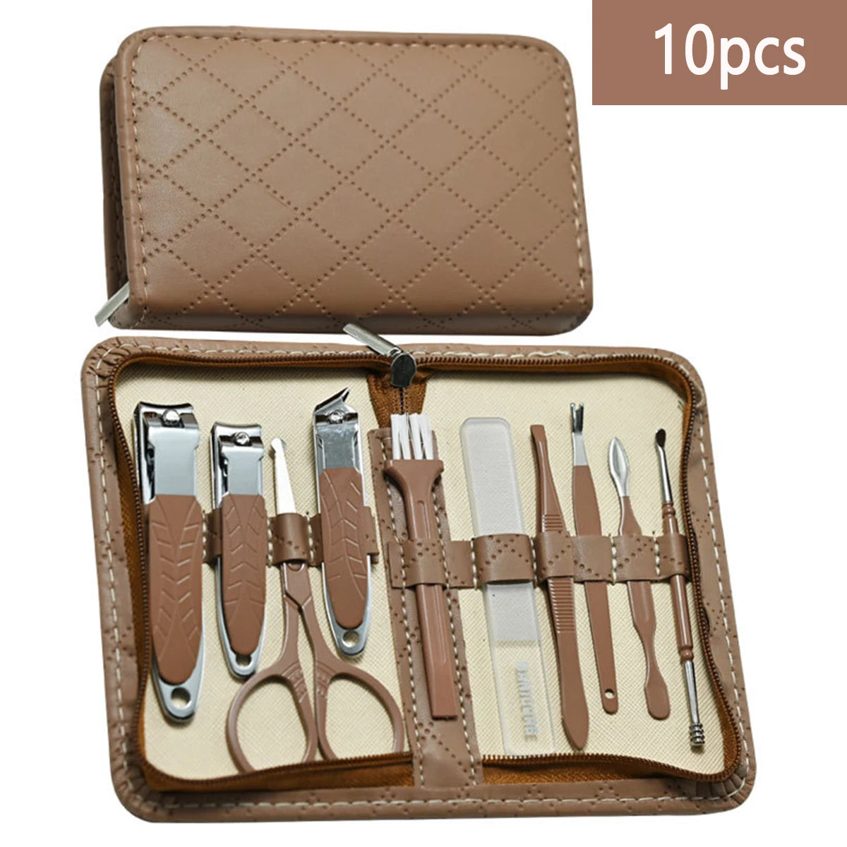 10/42 pcs nail clipper kit new zipper leather bag stainless steel manicure set manicure for fingernails toenails manicure tools