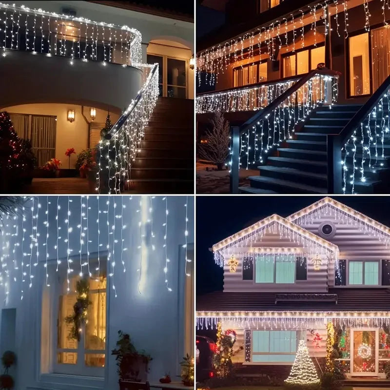 Solar LED Eaves Icicle String Lights 8 Lighting Modes Outdoor Waterproof Christmas Decorations Fairy Lights for Yard Garden