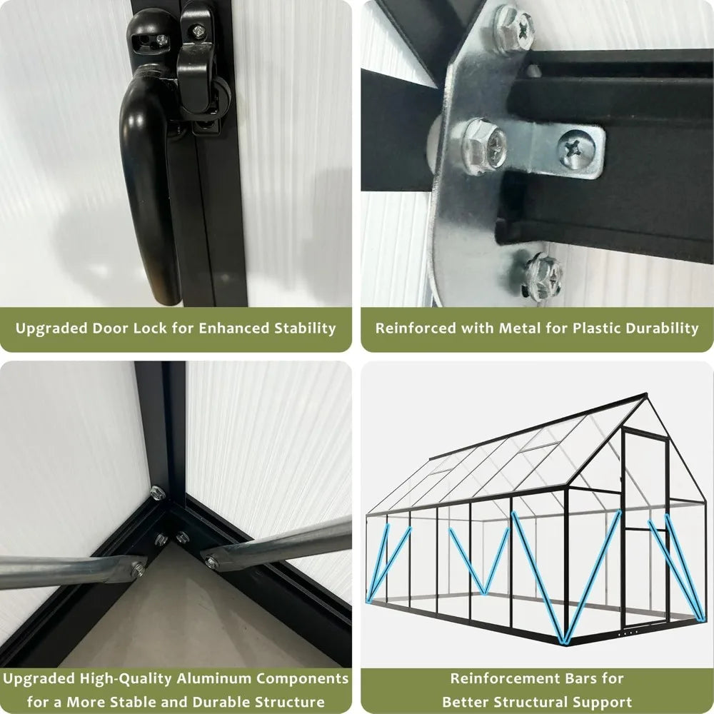6 x 8 FT Polycarbonate Greenhouse, Winter Greenhouses for Outdoors,Outdoor Greenhouse with Roof Air Vent, Heavy Duty Walk-in Alu