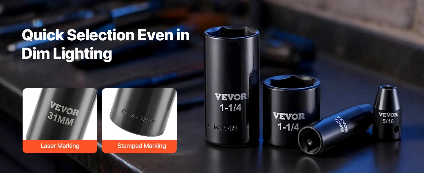 VEVOR 1/4, 3/8 & 1/2 Inch Drive Impact Socket Set, 210-Piece Full Metric/Standard with Extensions & Universal Joint, 3 Cases