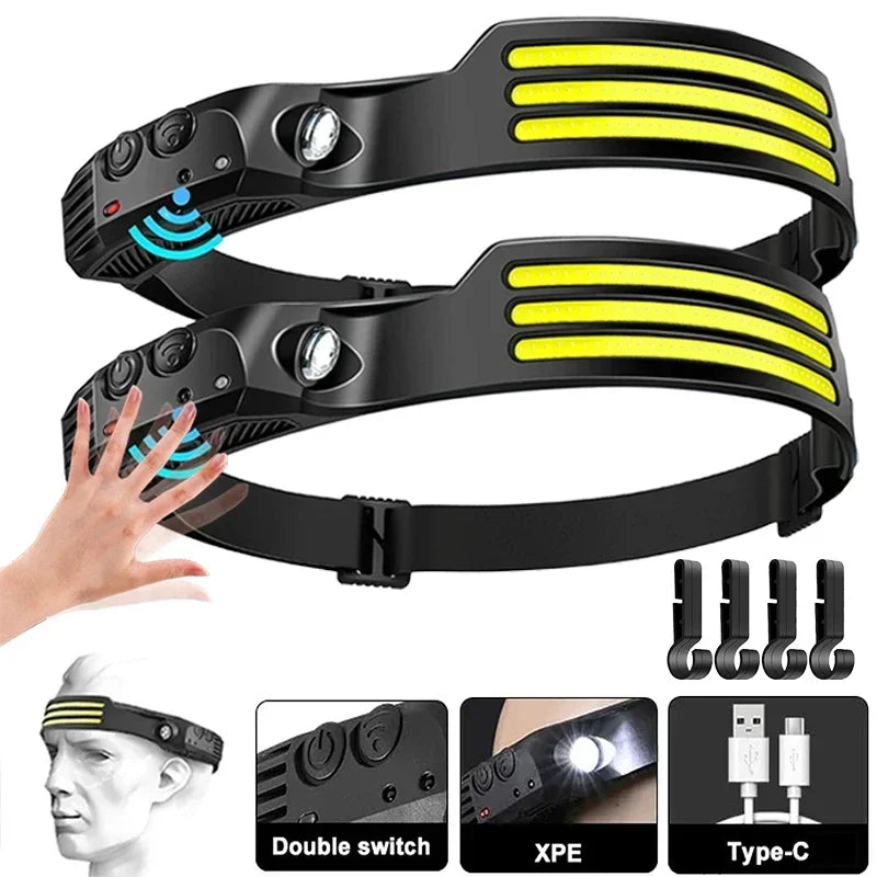 USB Rechargeable COB LED Induction Headlamp with 1200mAh Built-in Battery Head Flashlight Outdoor Camping Fishing Head Lantern [ AWESOME]