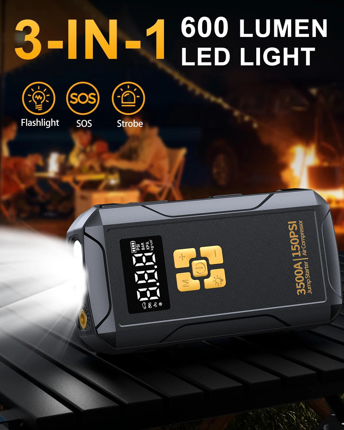 Jump Starter with Air Compressor 3500A Jump Starter 150PSI Air Pump Multifunctional Tire Inflator Power Bank Lighting for Car