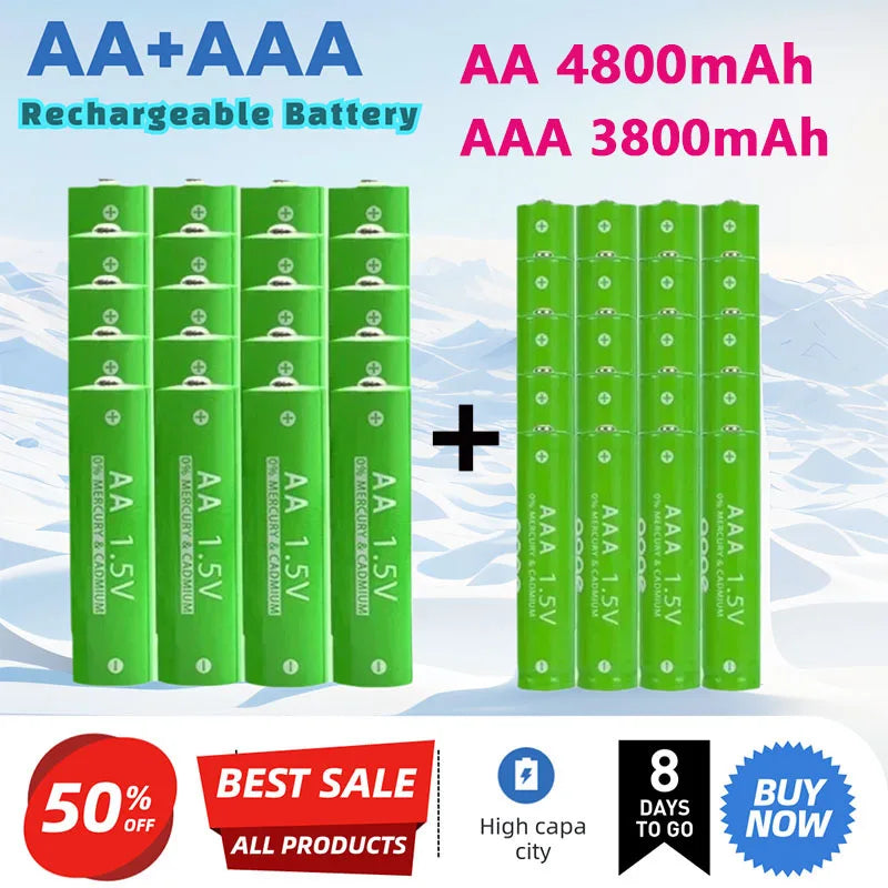 1.5V Rechargeable AA AAA 4.8-3.8Ah Battery For Torch Toys Clock MP3 Player Replace Ni-Mh Battery Delivery within 15-25 days